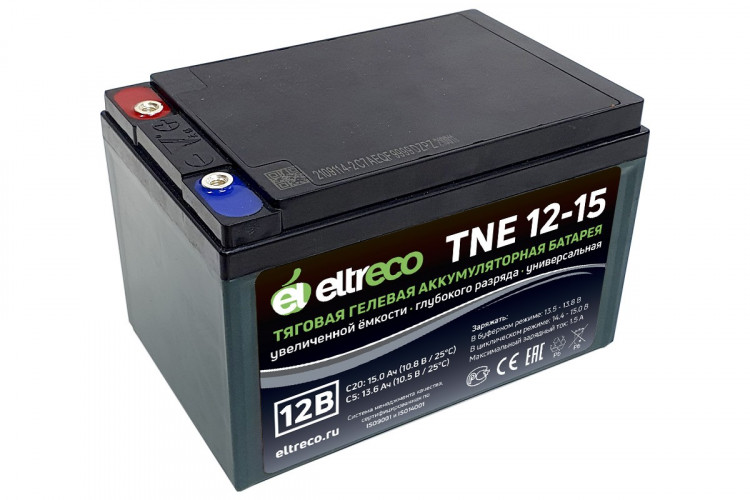 Тяговый аккумулятор Eltreco TNE12-15 (12V12A/H C3) болт в Тольятти