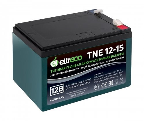 Тяговый аккумулятор Eltreco TNE12-15 (12V12A/H C3) нож в Тольятти