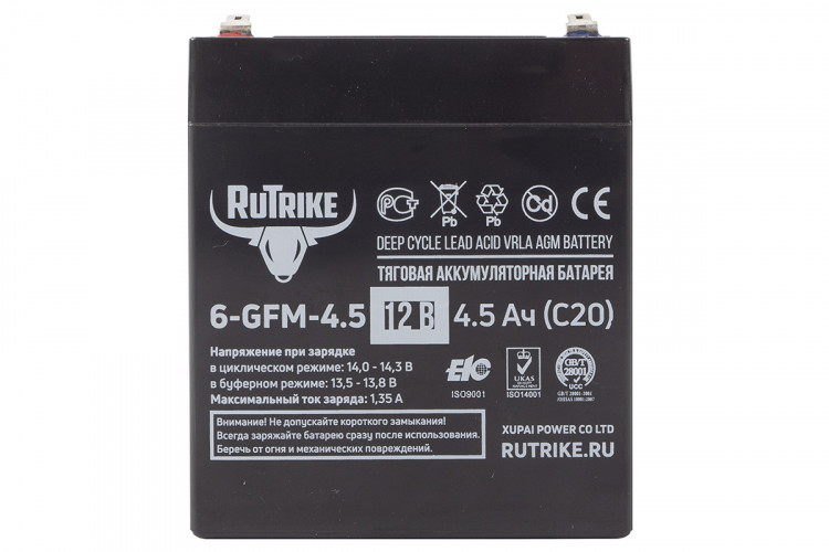 Тяговый гелевый аккумулятор RuTrike 6-GFM-4.5 (12V4.5A/H C20) в Тольятти