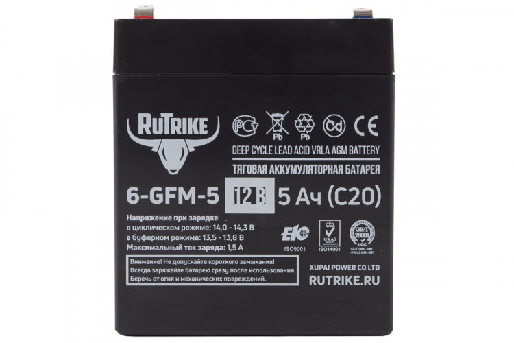 Тяговый гелевый аккумулятор RuTrike 6-GFM-5 (12V5A/H C20) в Тольятти
