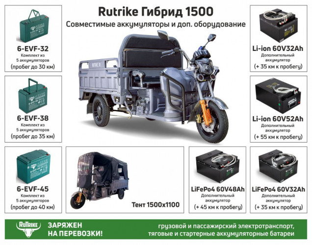 Грузовой электрический трицикл RuTrike Гибрид 1500 в Тольятти